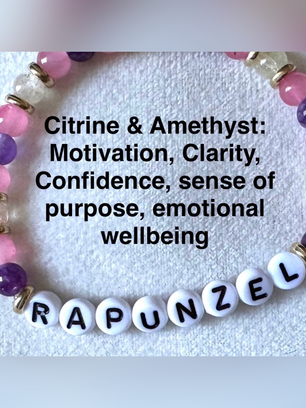 Citrine & Amethyst Beaded Name Bracelet - Pink, Purple, White